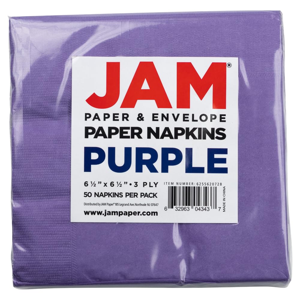 Jam Paper Medium Lunch Napkins - Purple - 6.5X6.5 Inch (Pack Of 50)