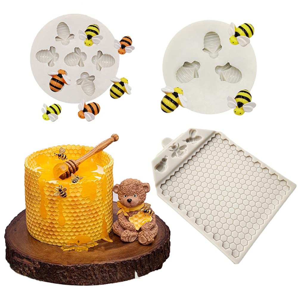 Cestony 3Pcs Bumble Bee Honeycomb Silicone Molds For Diy Cake Fondant Biscuit Cookies Sugar Pudding Chocolate Hard Candies Desse
