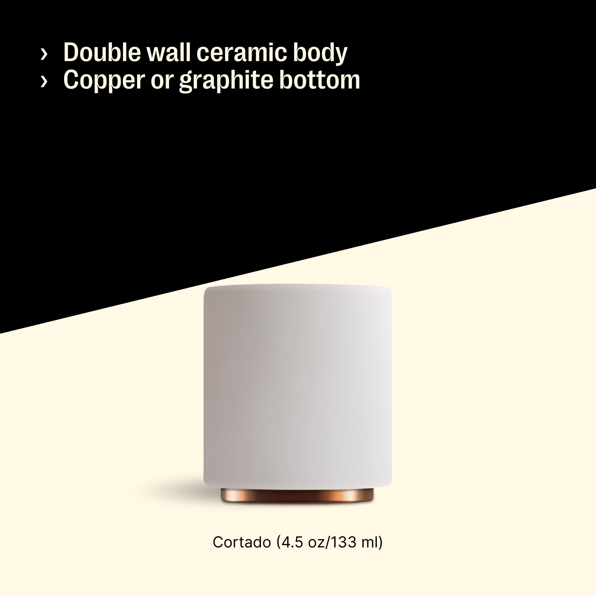 Fellow Monty Milk Art Cups - Double Wall Ceramic Cortado Mug, Matte White With Copper Base, 4.5 Oz Cup