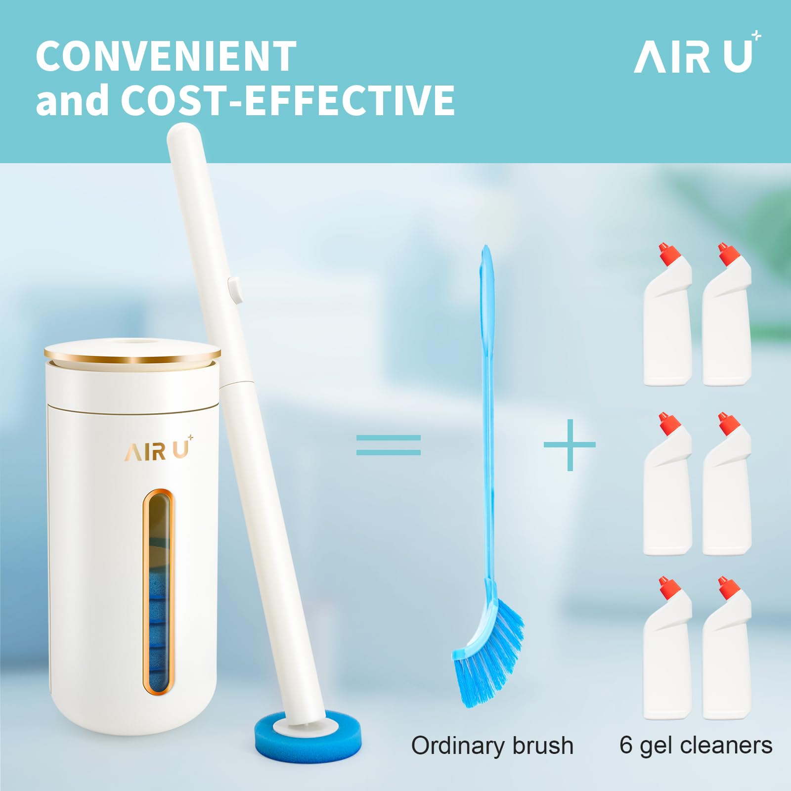 Air U+ 48 Count Disposable Toilet Brush Heads, Toilet Bowl Wand Refills For Toilet And Bathroom Cleaning