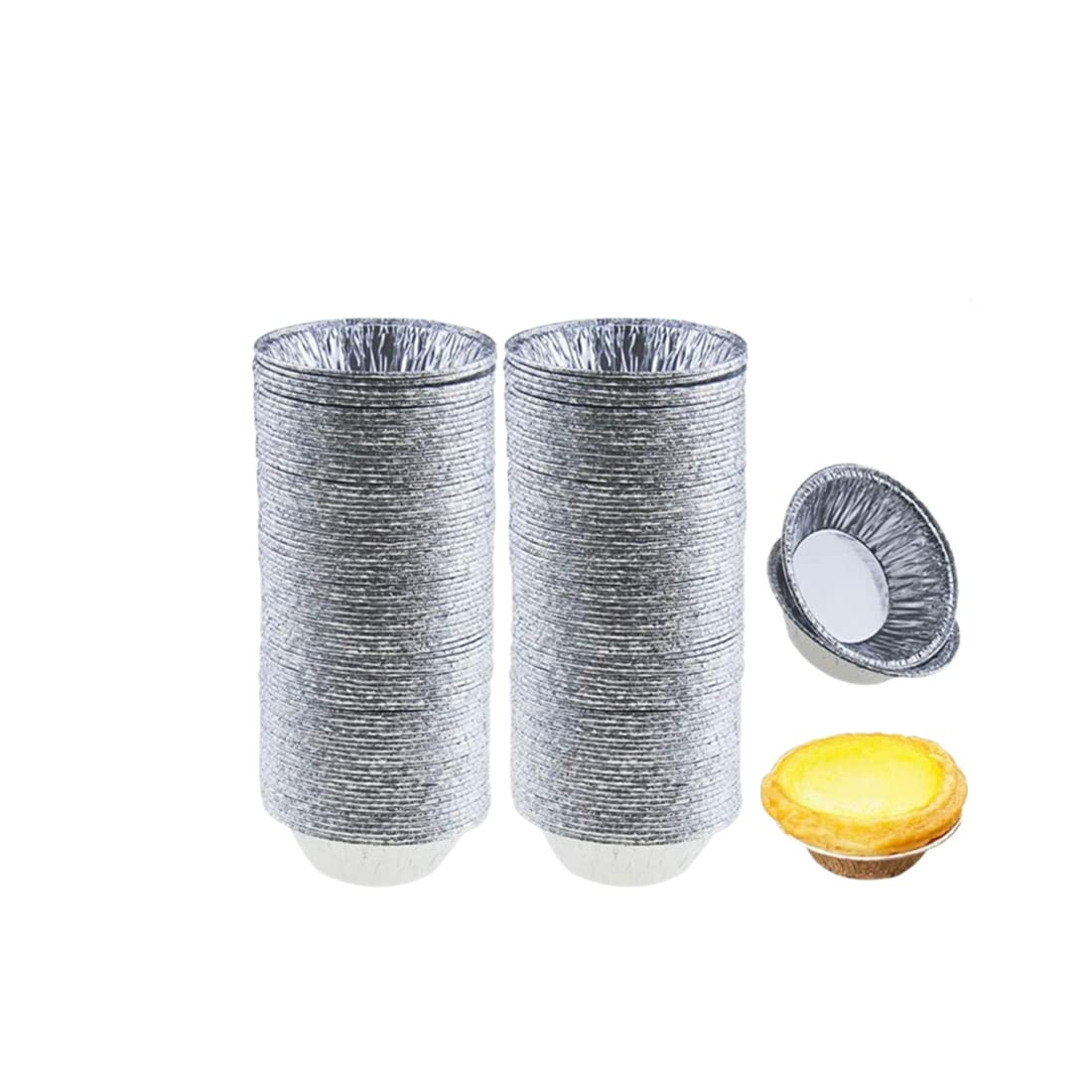 Jilukibo 250Pcs Disposable Aluminum Foil Tart Pan Baking Cups, Tinfoil Cupcake Round Egg Tart Mold Cups, 2.76'' Mini Pie Pan For