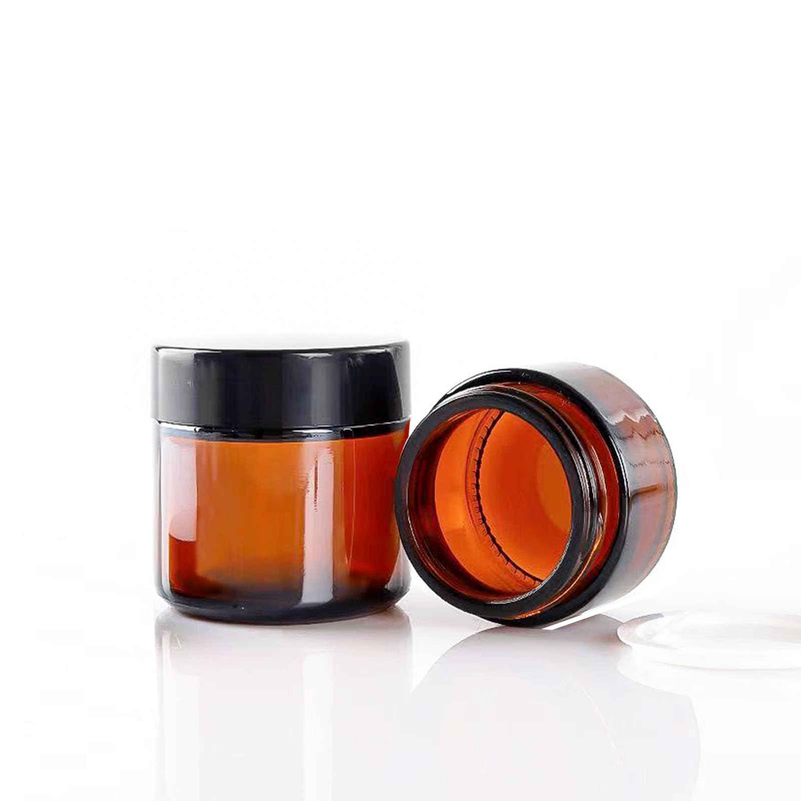 Begiket 4 Pack 2 Oz Amber Glass Jars With Lids,60Ml Empty Round Glass Jar With Inner Liners And Black Lids,Cosmetic Containers F