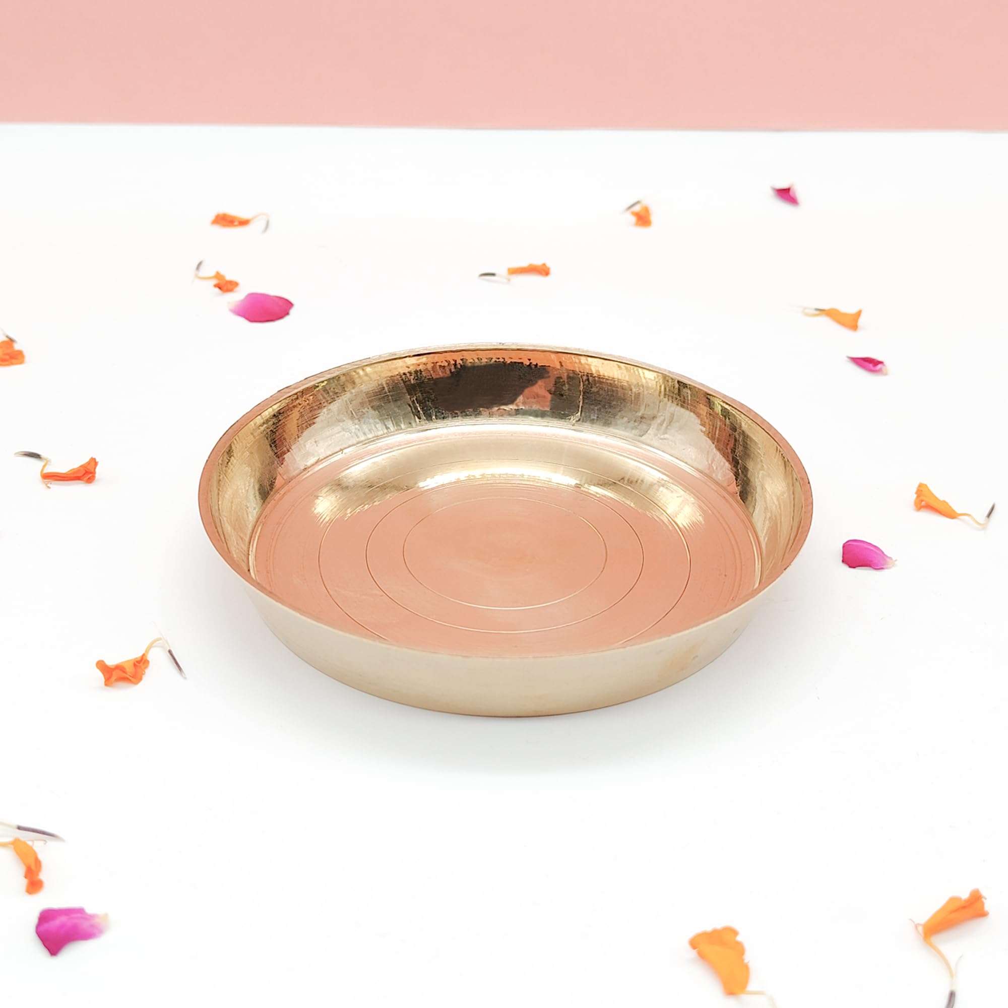 DOKCHAN Brass Plain Design Heavy Plate for Store kumkum, haldi, akshat, Prashad/Heavy Small thali for Pooja Purpose Round Shape