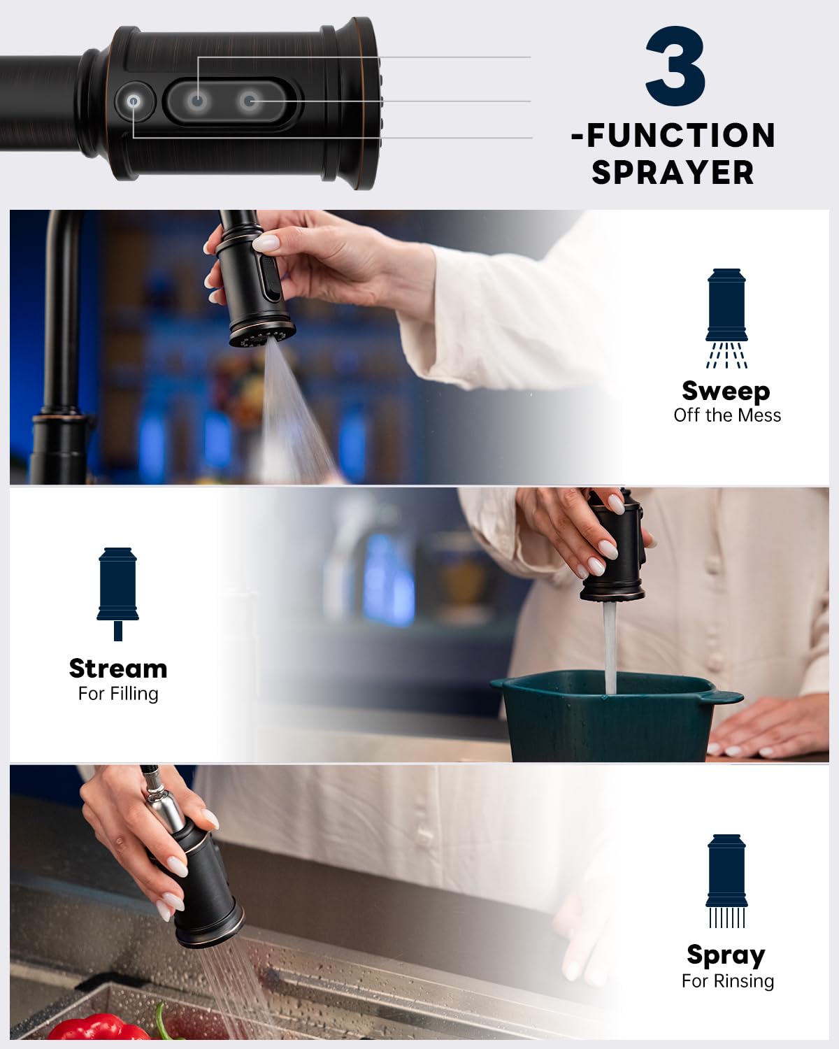 Antique Oil Rubbed Bronze Kitchen Sink Faucet With Soap Dispenser, Dayone Pull Down Farmhouse Faucet For Sink With 3 Mode Spraye