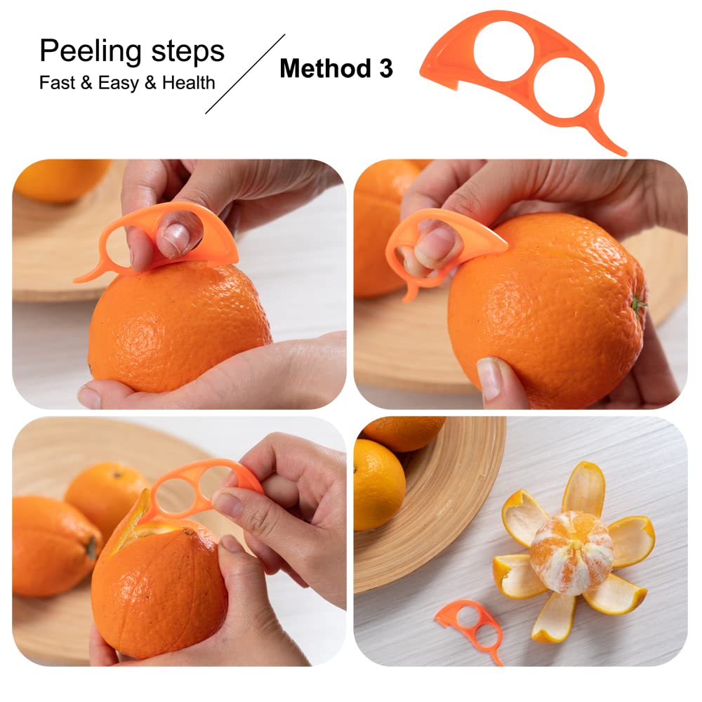 Soft Home Premium Plastic Orange Peeler Lemon Citrus Peel Cutter Vegetable Slicer Fruit Tools (Long Handle Type Orange 2 Pack;Mouse Type random color 1 Pack)