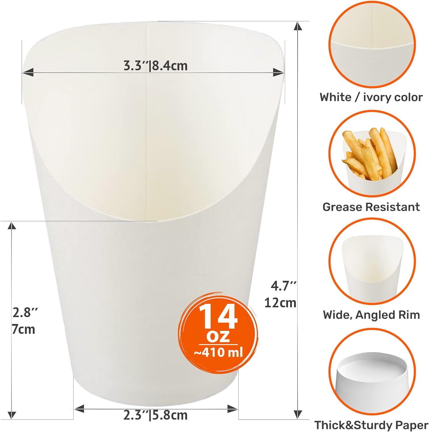 Cusinium 14 Oz 50-Pack White French Fry Cups - Charcuterie Cups Disposable