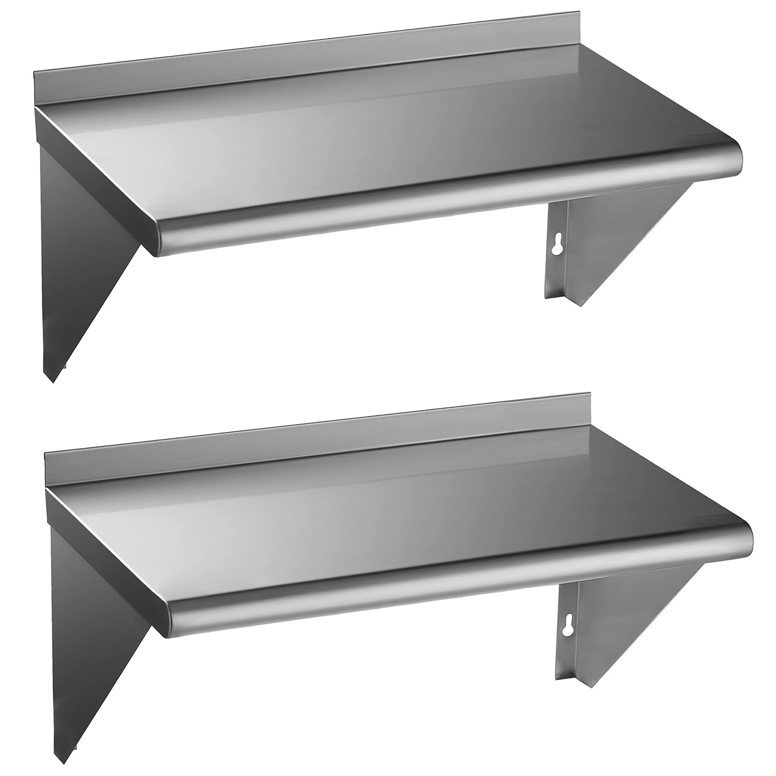 ROCKPOINT Stainless Steel Shelf 14 x 24 Inches 280lb, 2 Pack NSF Commercial Wall Mount Floating Shelving with Backsplash for Res