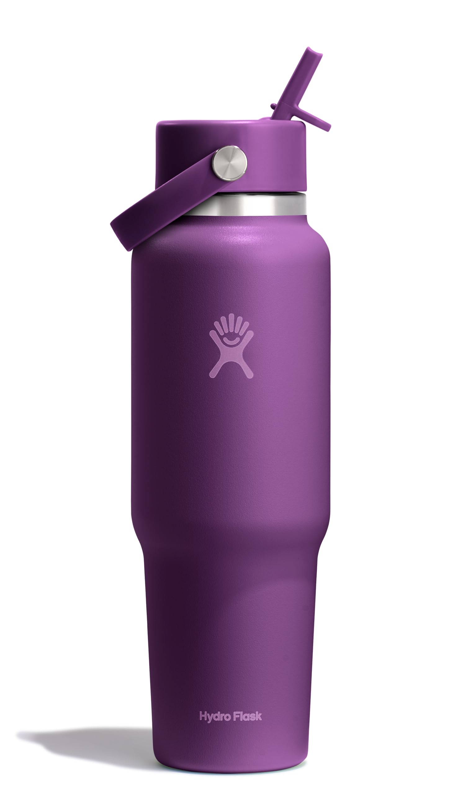 Hydro Flask Travel Water Bottle - Insulated Stainless Steel - Wide Straw Lid, Non Spill, Leakproof in 40 Oz Beachplum Purple
