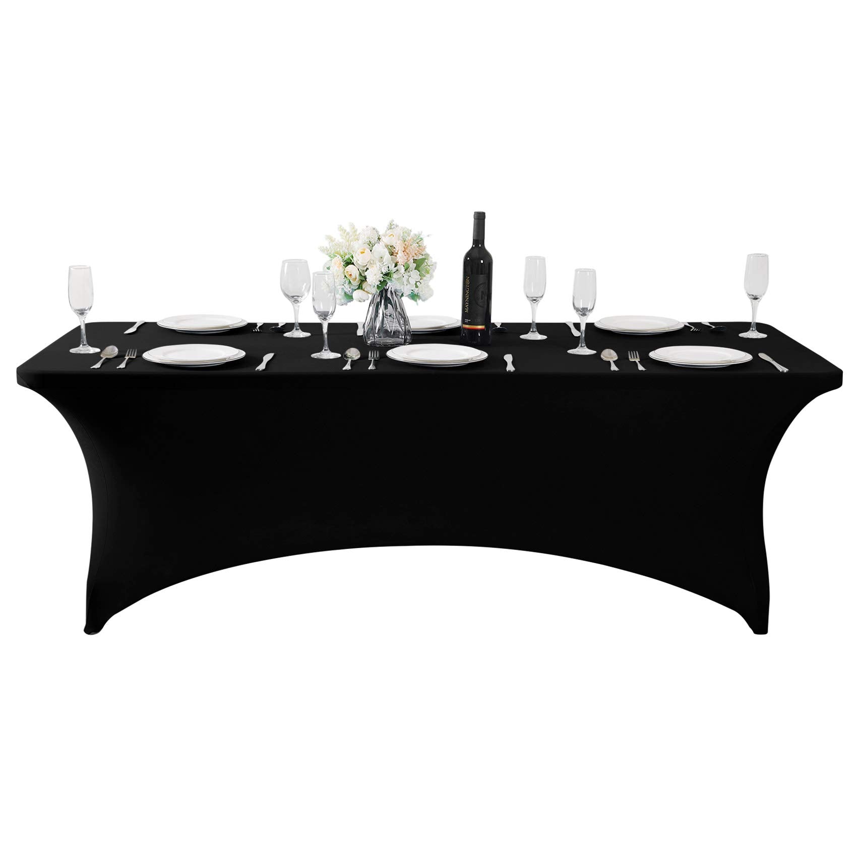 Hezuzo Spandex Table Cover For 8Ft Table Universal Fitted Stretch Tablecloth For Party, Banquet, Wedding And Events-Black