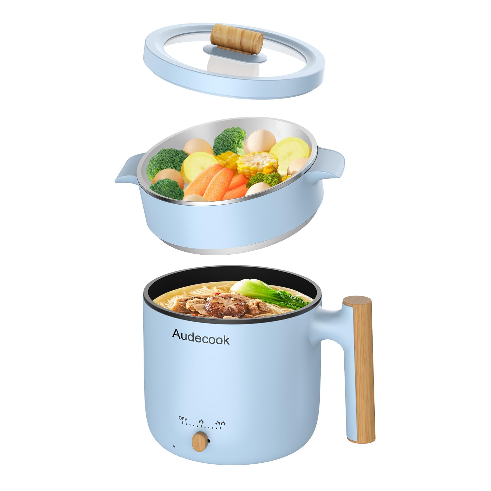 Audecook Hot Pot Electric with Steamer, 1.8L Portable Mini Travel Cooker, Multifunctional Non-Stick Electric Skillet for Stir Fr