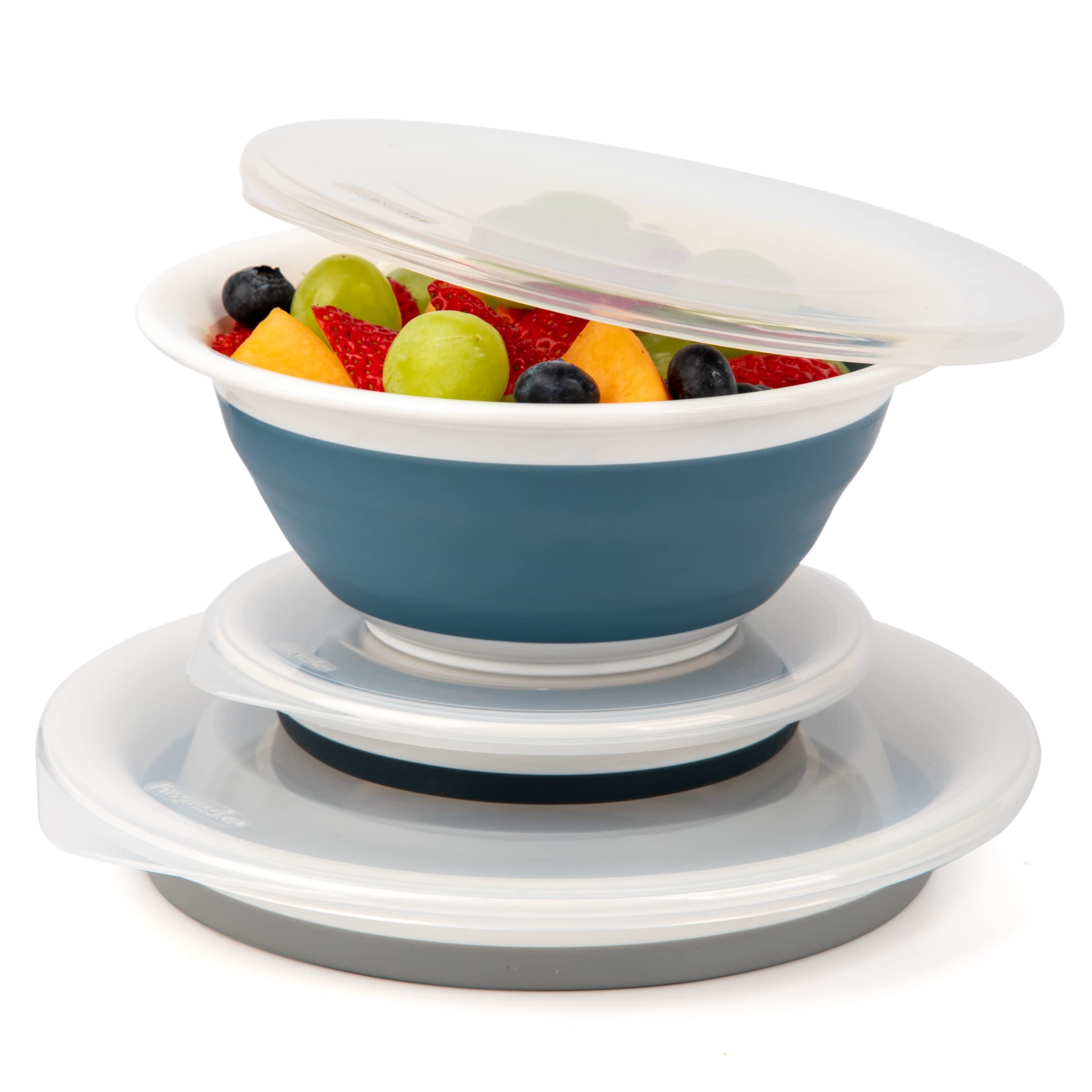 Progressive Prepworks Thinstore Collapsible Prep/Storage Bowls with Lids - Set of 3, Dark Pastels