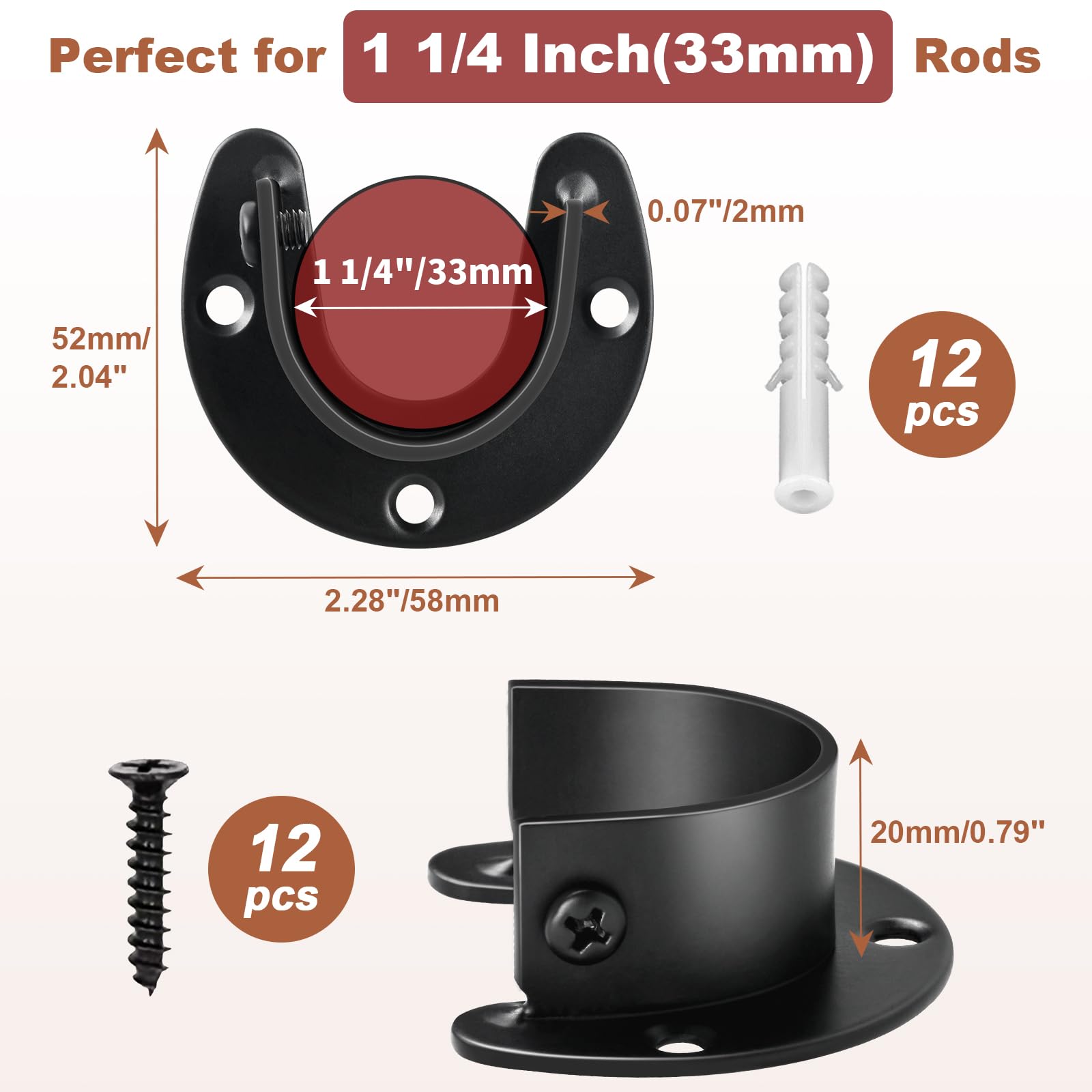 Closet Rod Bracket, Heavy Duty Closet Rod Holders, Closet Rod Support Stainless Steel Closet Pole Socket For 1-1/4 Inch Rods Met