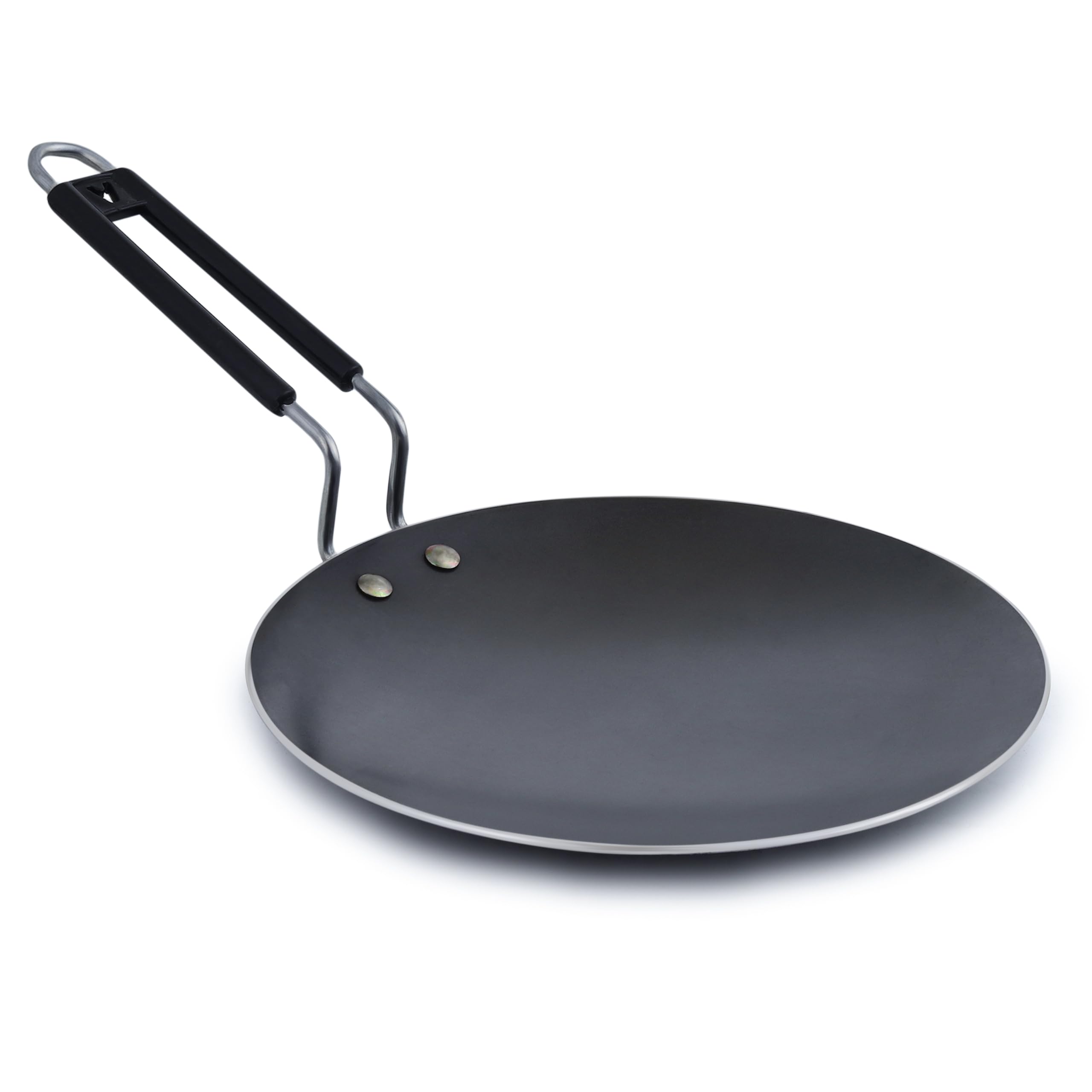 VismayS Pure Iron 9.5 Inch Roti Tawa Paratha Chapati Phulka Tava With Smooth Edges (Stainless Steel Pvc Handle) Metal Spoon Fri