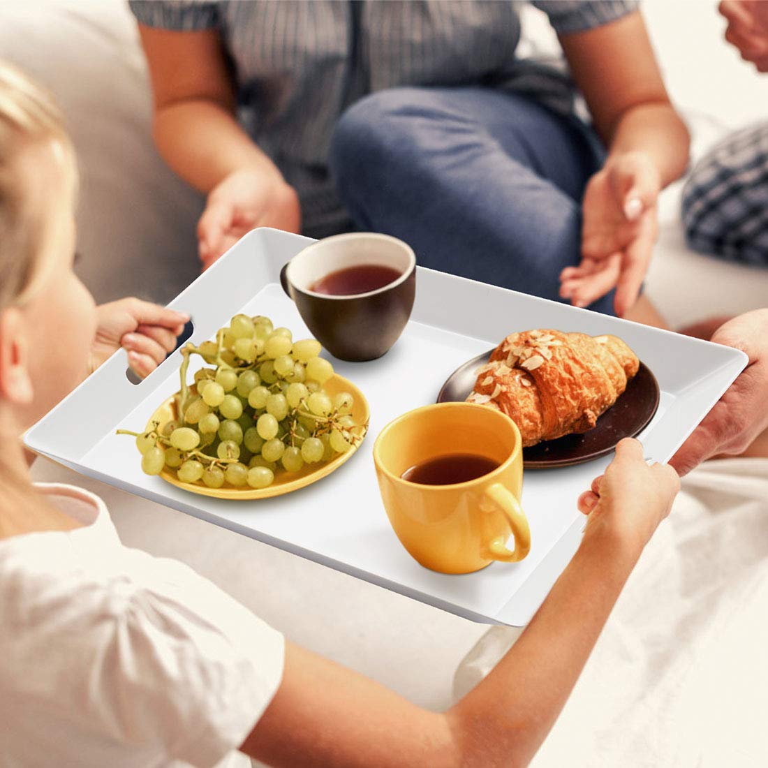 I Bkgoo White Large Tray,Melamine Serving Tray With Handles, Set Of 2 Rectangular Tray For Food Organizer,Breakfast, Lunch, Dinn