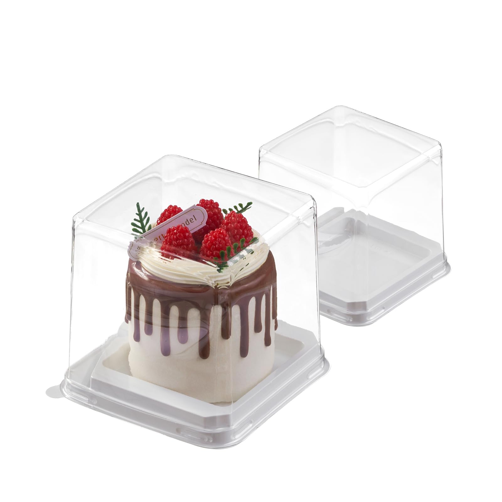 100 Pieces Cake Slice Plastic Containers with Disposable plastic fork 4.3 Inches Hinged Lid Cheese cake Container, for Home, Bak