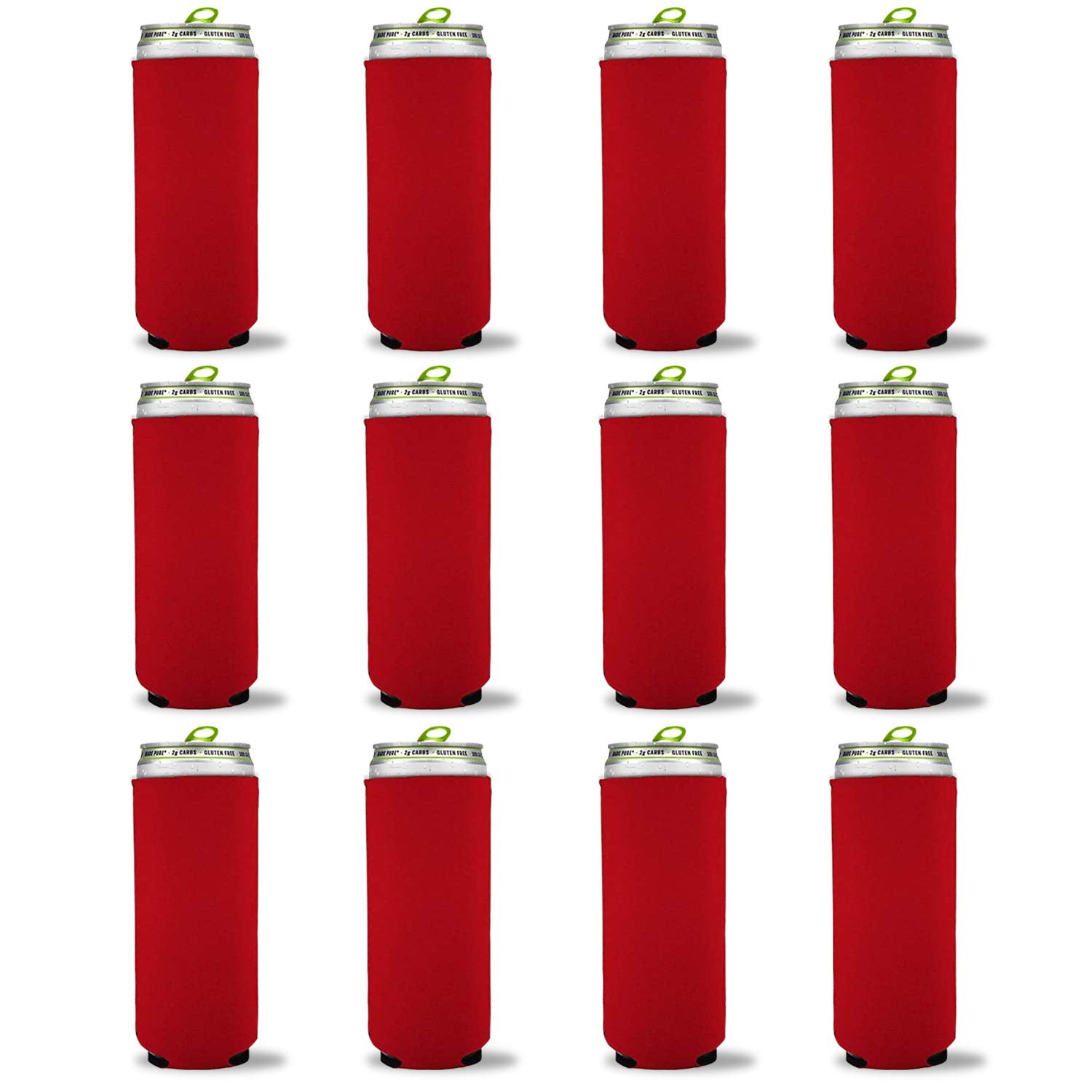 Kropsis Collapsible 12 Oz Slim Can Cooler Sleeves Blank Fabric Scuba Foam (Red, 12)