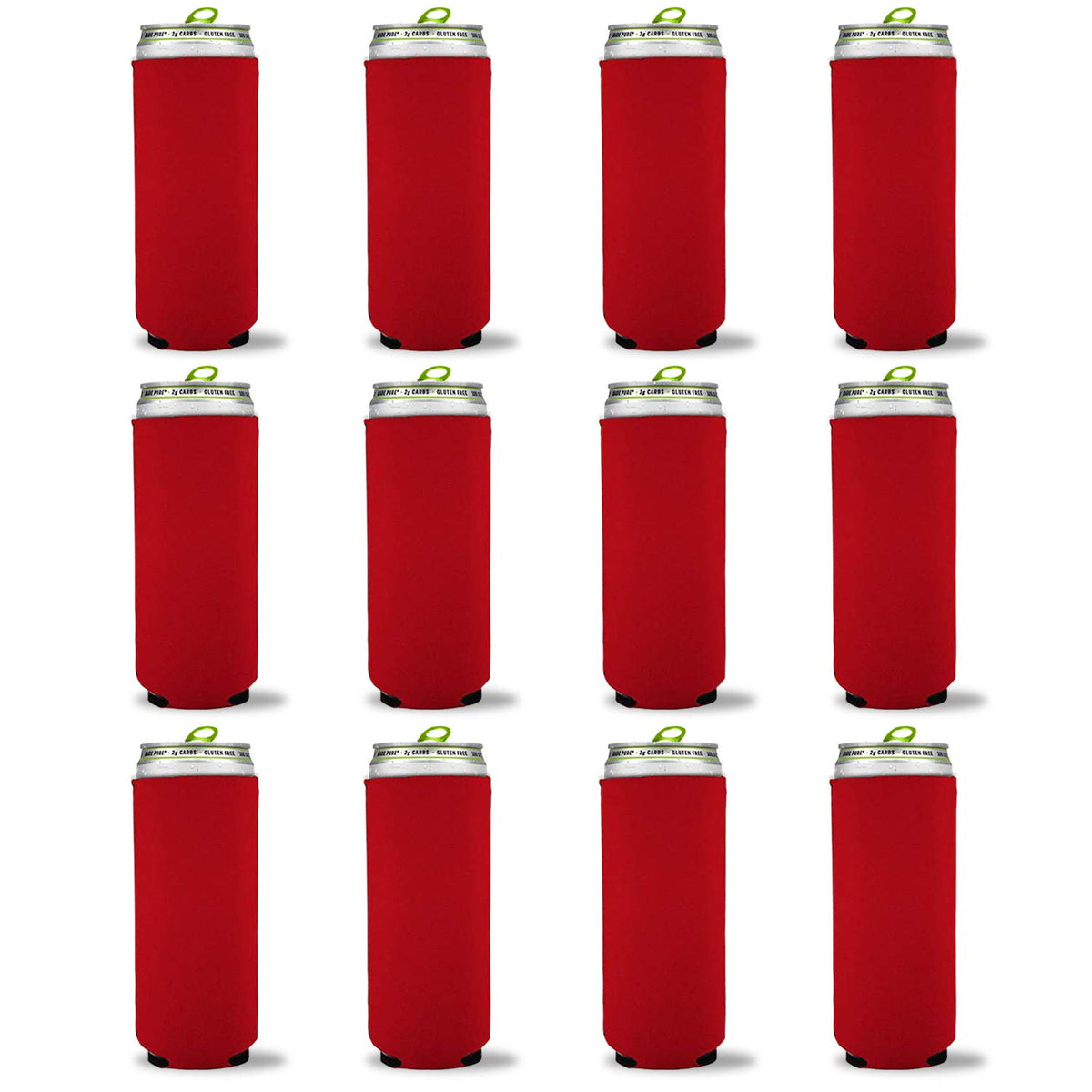 Kropsis Collapsible 12 Oz Slim Can Cooler Sleeves Blank Fabric Scuba Foam (Red, 12)