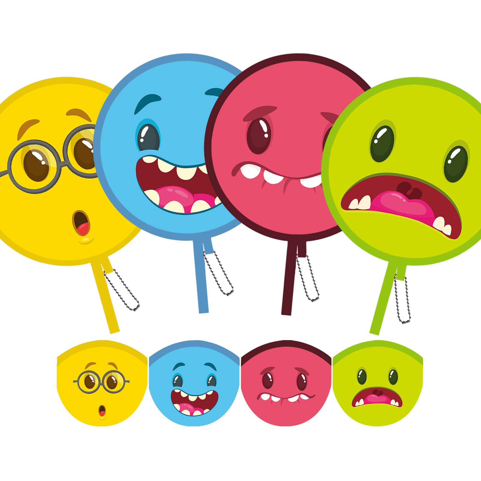 SUJJY 4PCS 4 Styles Foldable Cooling Fans, Handheld Cute Cartoon Monster Face Round Fans for Travel, Events, Indoor & Outdoor (F