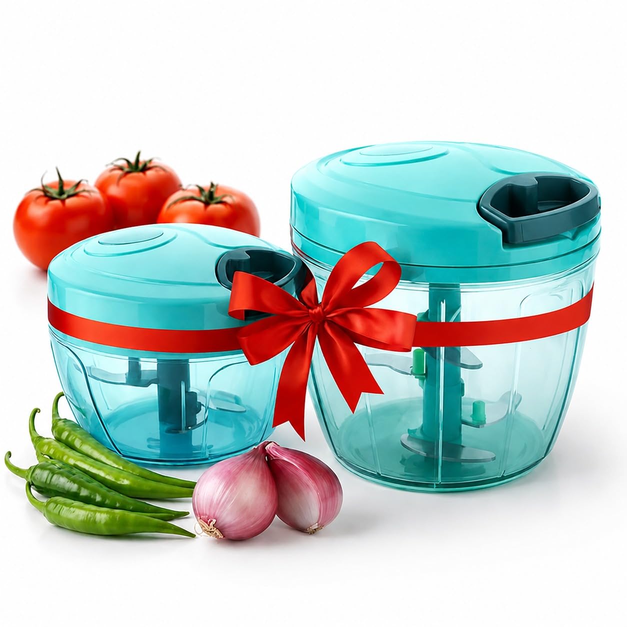 Buy1 Get1 Veg Chopper | 900Ml + 500Ml | Plastic Onion Cutter & Garlic Chopper | Kitchen Vegetable Cutter Machine For Home | Hand