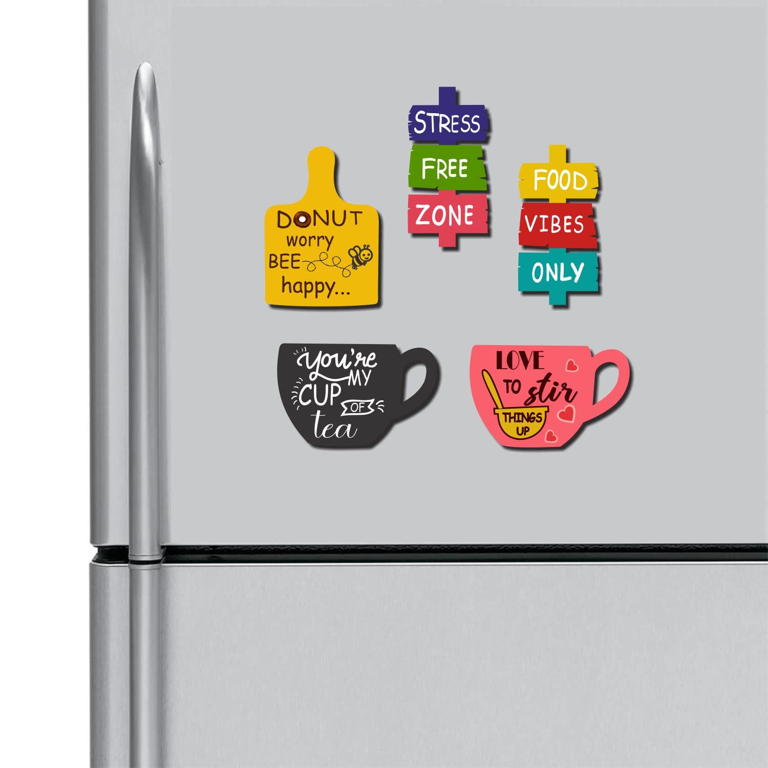 Asmi Collections Printed MDF Wooden Tea Food Quotes Funny & Intellectual Fridge Magnets  Set of 5