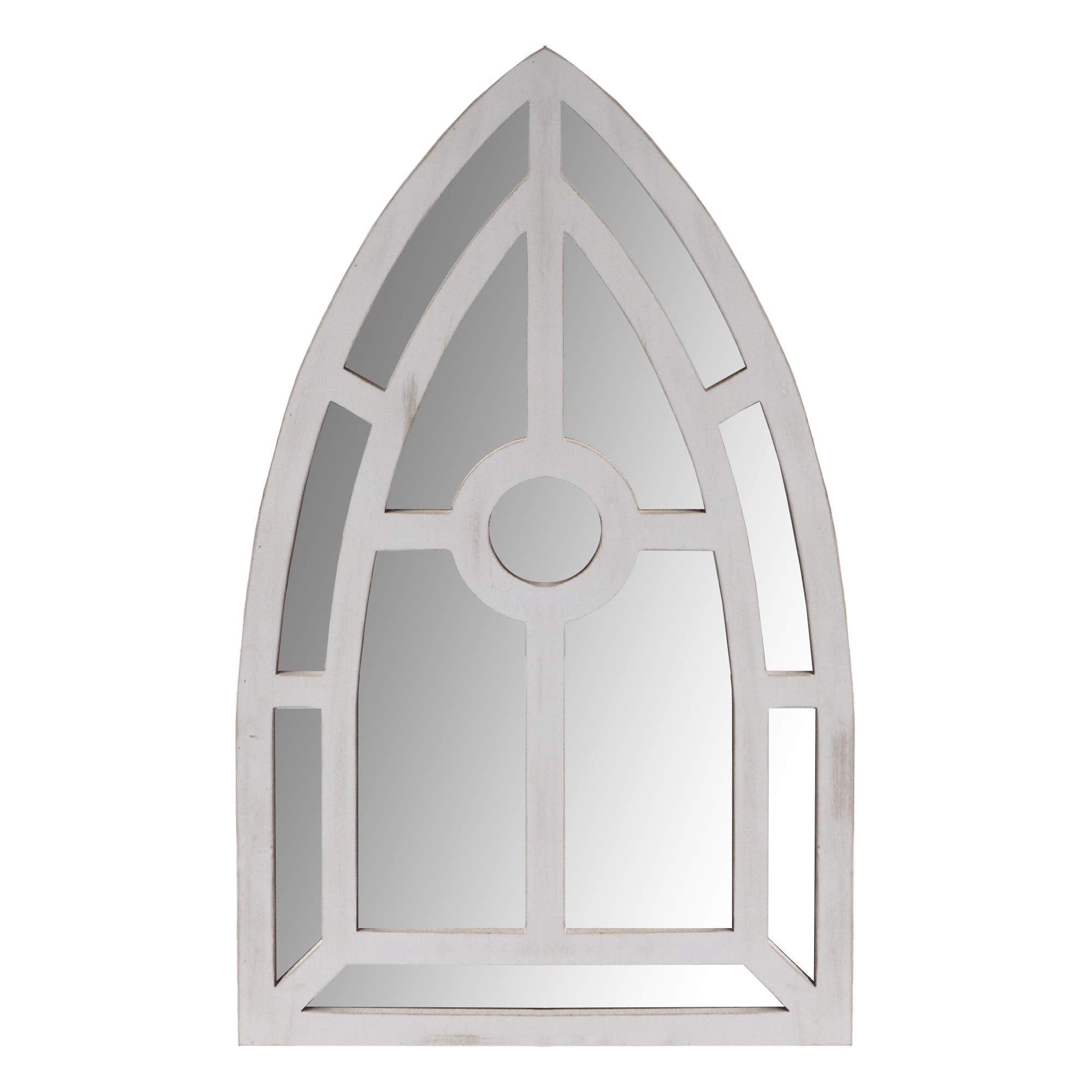 The Urban Port Arched Window Pane Wooden Wall Mirror with Trimmed Details