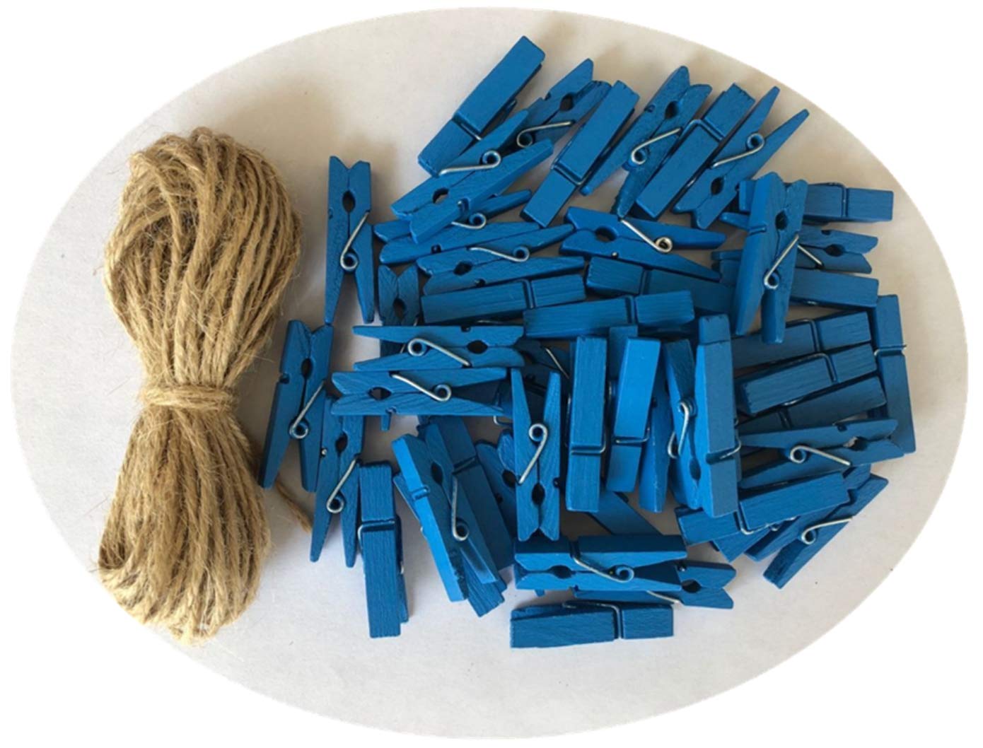 Durreus Wood Clothes Pins For Crafts Party Decor Small Clips Hold Card With Jute Twine Dark Blue Pack 50