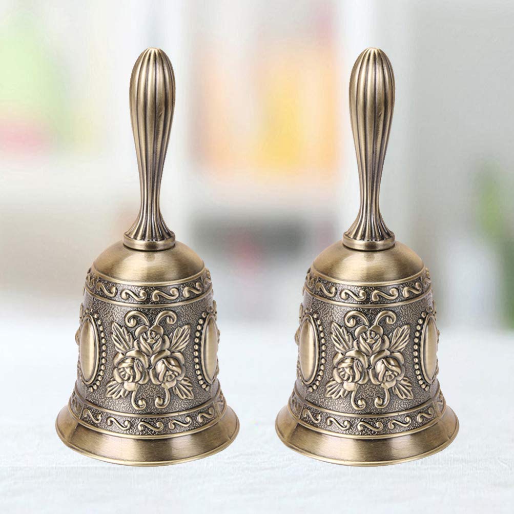 BESPORTBLE Zinc Alloy Table Bell Hand Bell (Antique Brass) Vintage Design Perfect for Hotel Kitchen