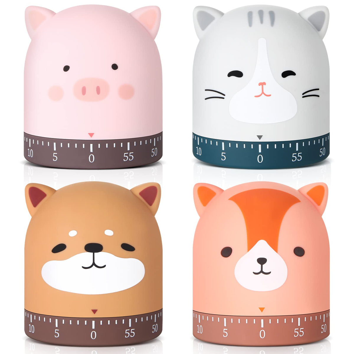 Queekay 4 Pcs Kitchen Cooking Timer Animal Mechanical Timer 60 Minute Wind Up Dial 360 Rotating Countdown Egg Reminder No Batter