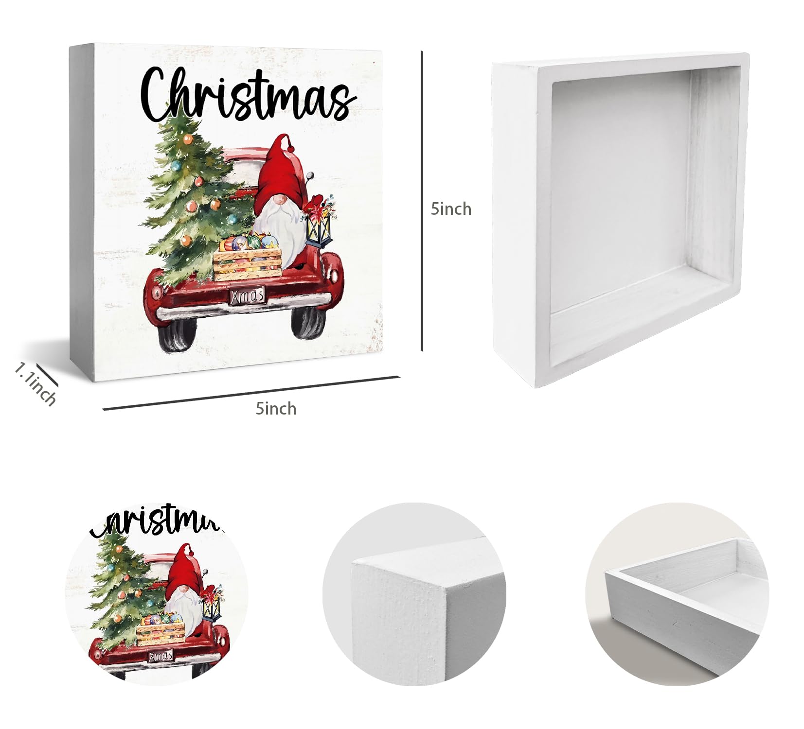 XDFVL Gnome Christmas Decorations Wooden Box Sign Desk Decor, Red Truck With Gnome, Christmas Gnomes Decorations Indoor, Christm