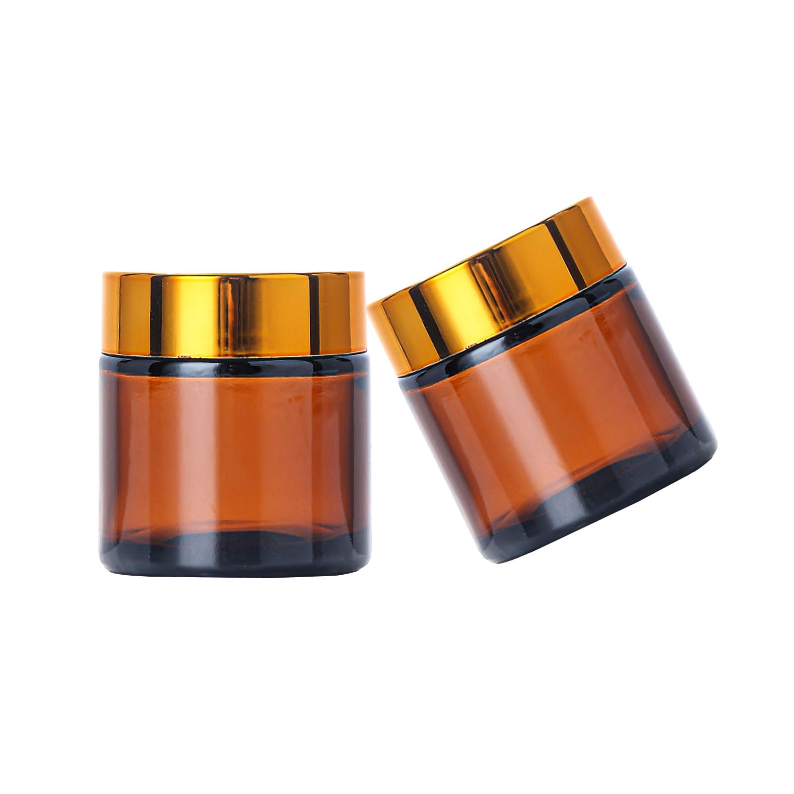 Begiket 4 Pack 2 Oz Amber Glass Jars With Lids,60Ml Empty Round Glass Jar With Inner Liners And Gold Lids,Cosmetic Containers Fo