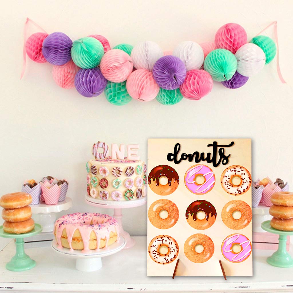Lamantery Donut Display Stand Wood Doughnuts Wall Stands Display Board For Wedding Party Decoration