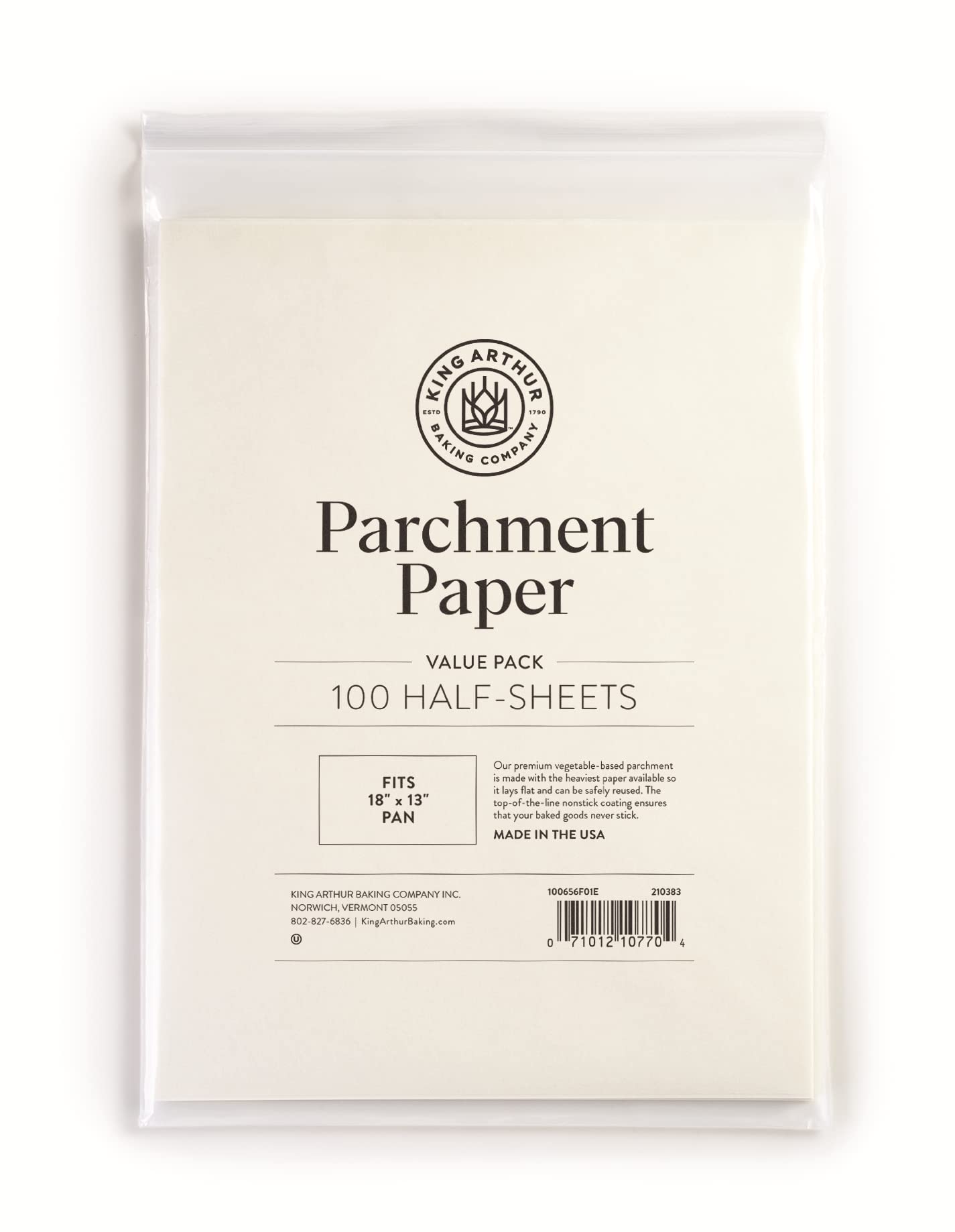 King Arthur, Pre-Cut Baking Parchment Paper, Heavy Duty, Professional Grade, Nonstick, Reusable, Resealable Pack, Fits 18'' X 13