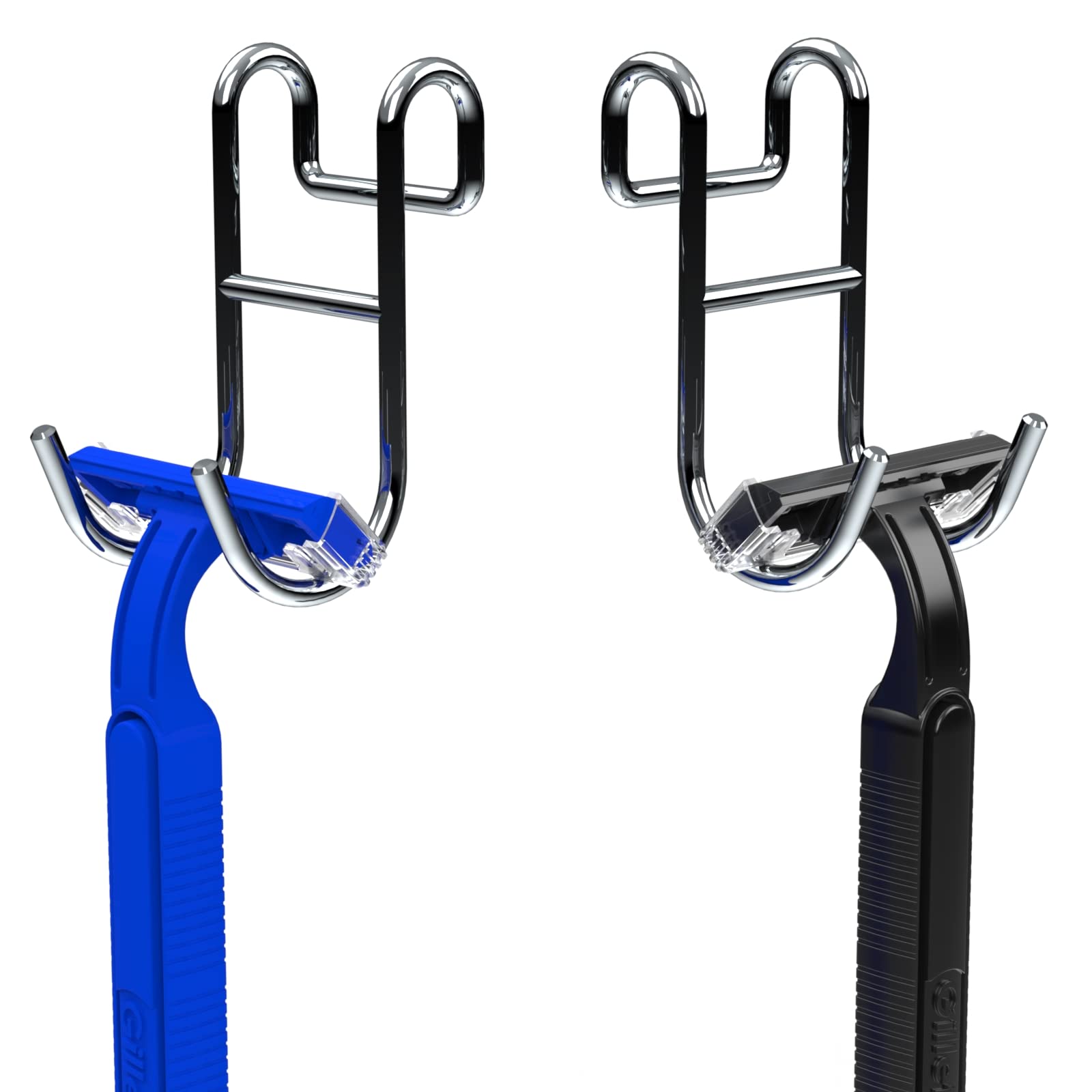 Jovware Shower Caddy With Hooks - Razor Holder and Loofah Hanger 2 Pack Silver