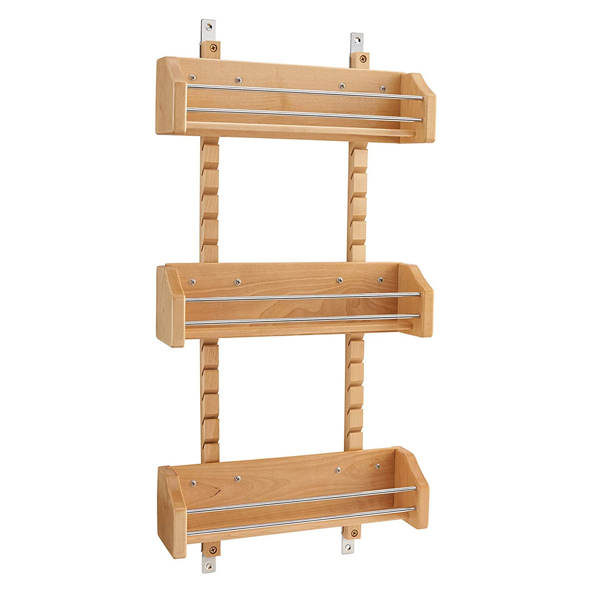 Rev-A-Shelf Pullout Wall Storage Organizer For Kitchen Cabinets, Sliding Door Mounted Spice Rack With 3 Adjustable Shelves, Mapl