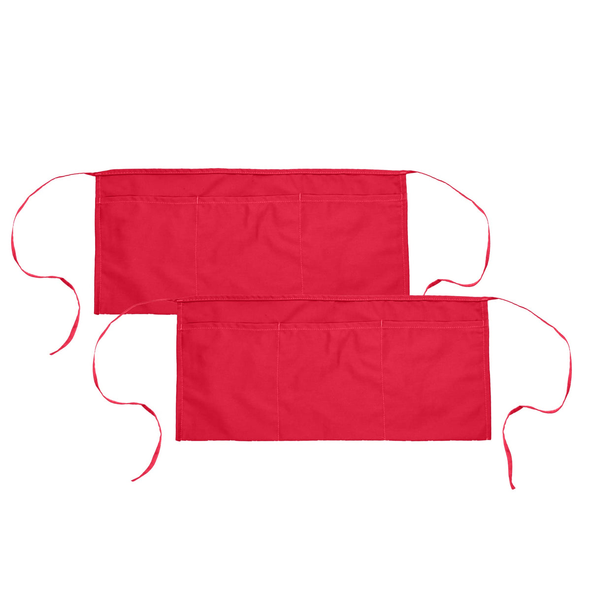 Dalix Waist Aprons Commercial Restaurant Home Bib Spun Poly Cotton Kitchen (3 Pockets) In Red 2 Pack