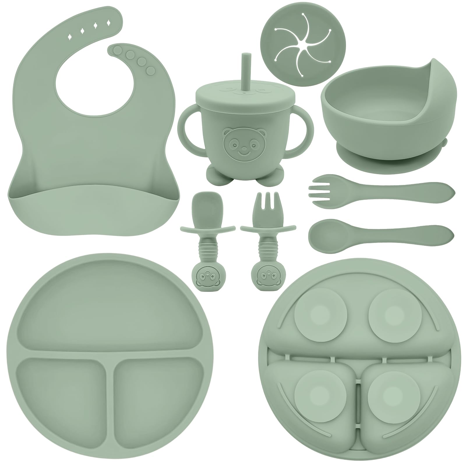 Munlinder Silicone Baby Feeding Set | Baby Led Weaning Supplies Includes Suction Bowls and Divided Plates, Adjustable Bib, Baby 