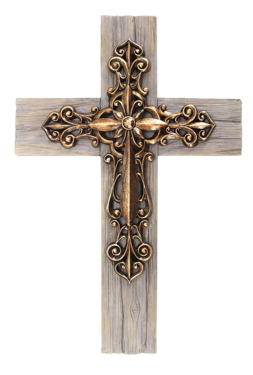 Comfy Hour Faith and Hope Collection 13 Copper Handmade Layered Cross, Art Wall Decor, Antique Style, Resin