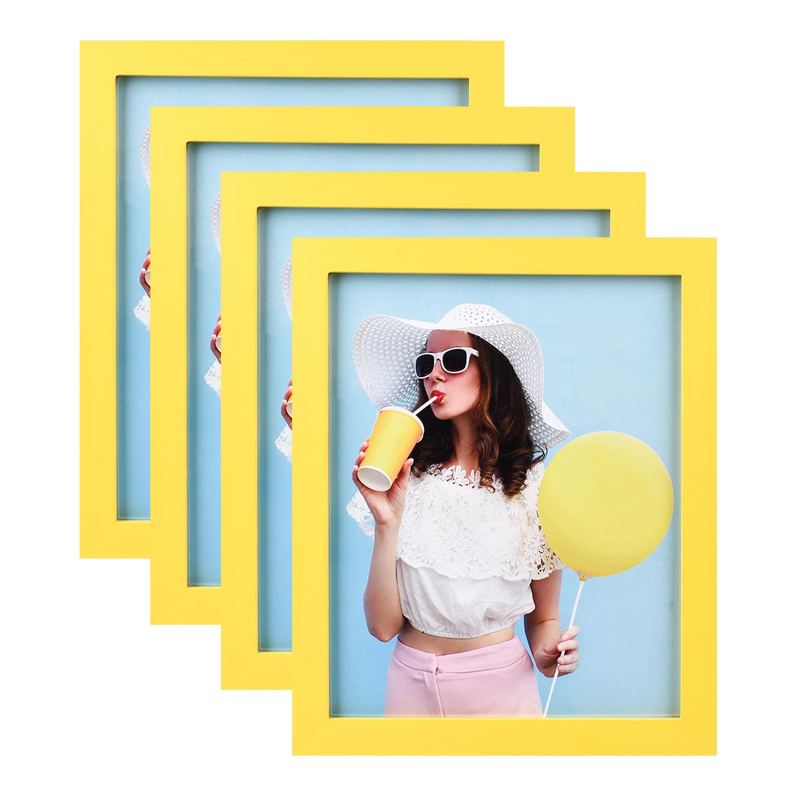 wyooxoo 8x10 Picture Frames Set of 4 Yellow Made of Solid Wood Photo Frames Colorful Frame with HD Plexiglass, Wall or Tabletop 