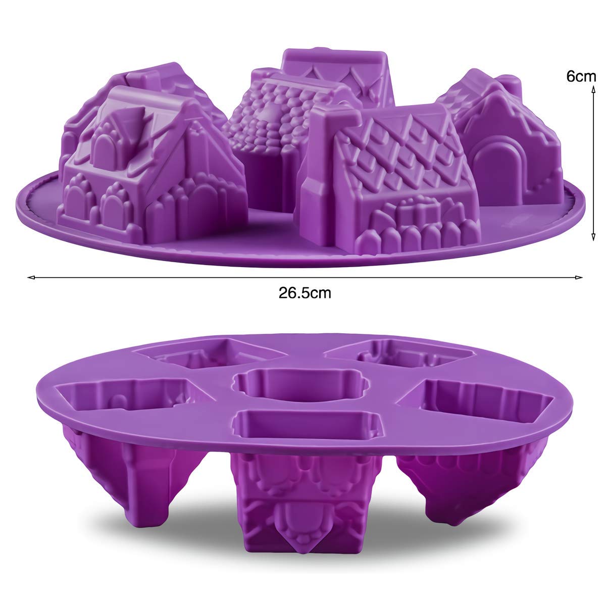 2Pcs 3D Christmas Gingerbread House Silicone Baking Mold, 6 Cavity Cozy Village House Silicone Muffin Cake Baking Pan Chocolate