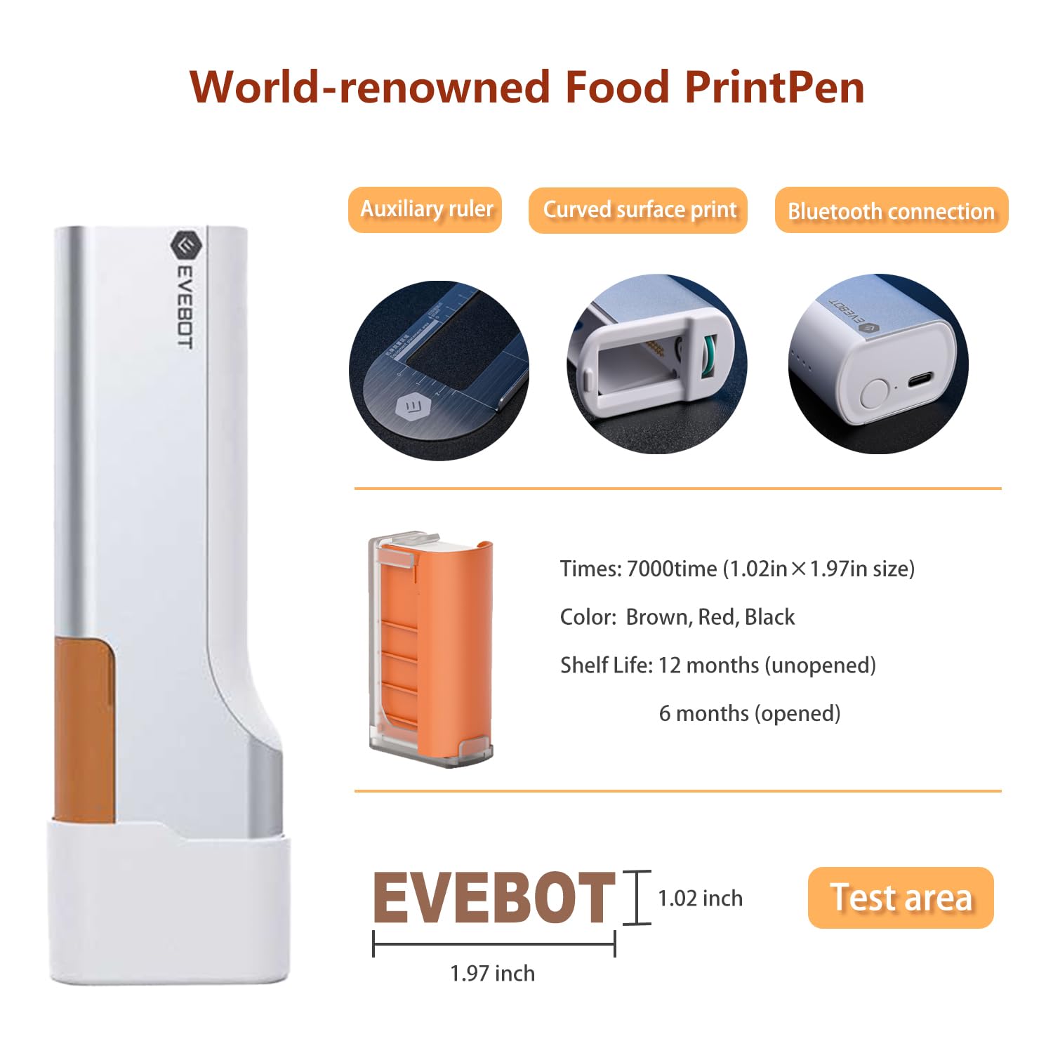 EVEBOT Handheld Food PrintPen, Portable Mini Latte Art & Dessert Decorator for Coffee, Macarons, Cookies - Bluetooth 4.2, Matcha