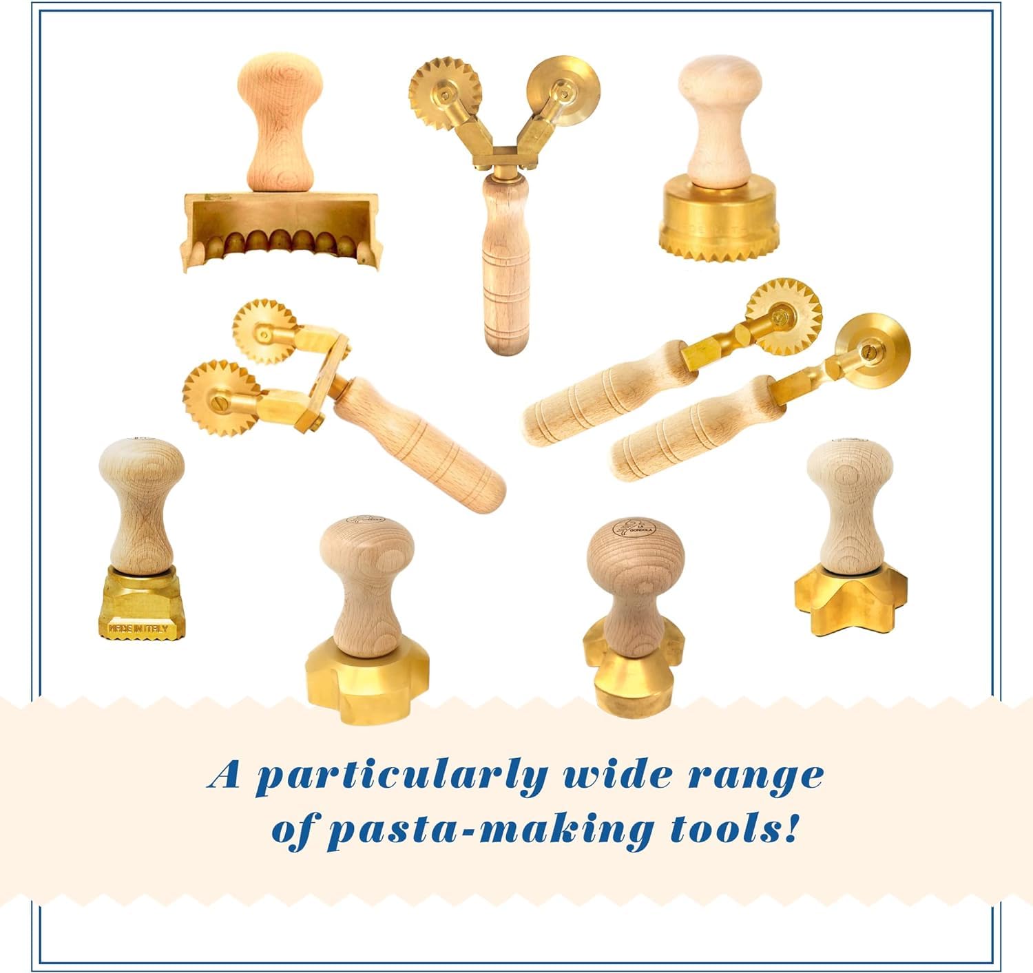 La Gondola Homemade Pasta Cutter - Double Wheel (Festooned & Smooth) | Pasta Making Tool For Home And Business | Brass & Natural