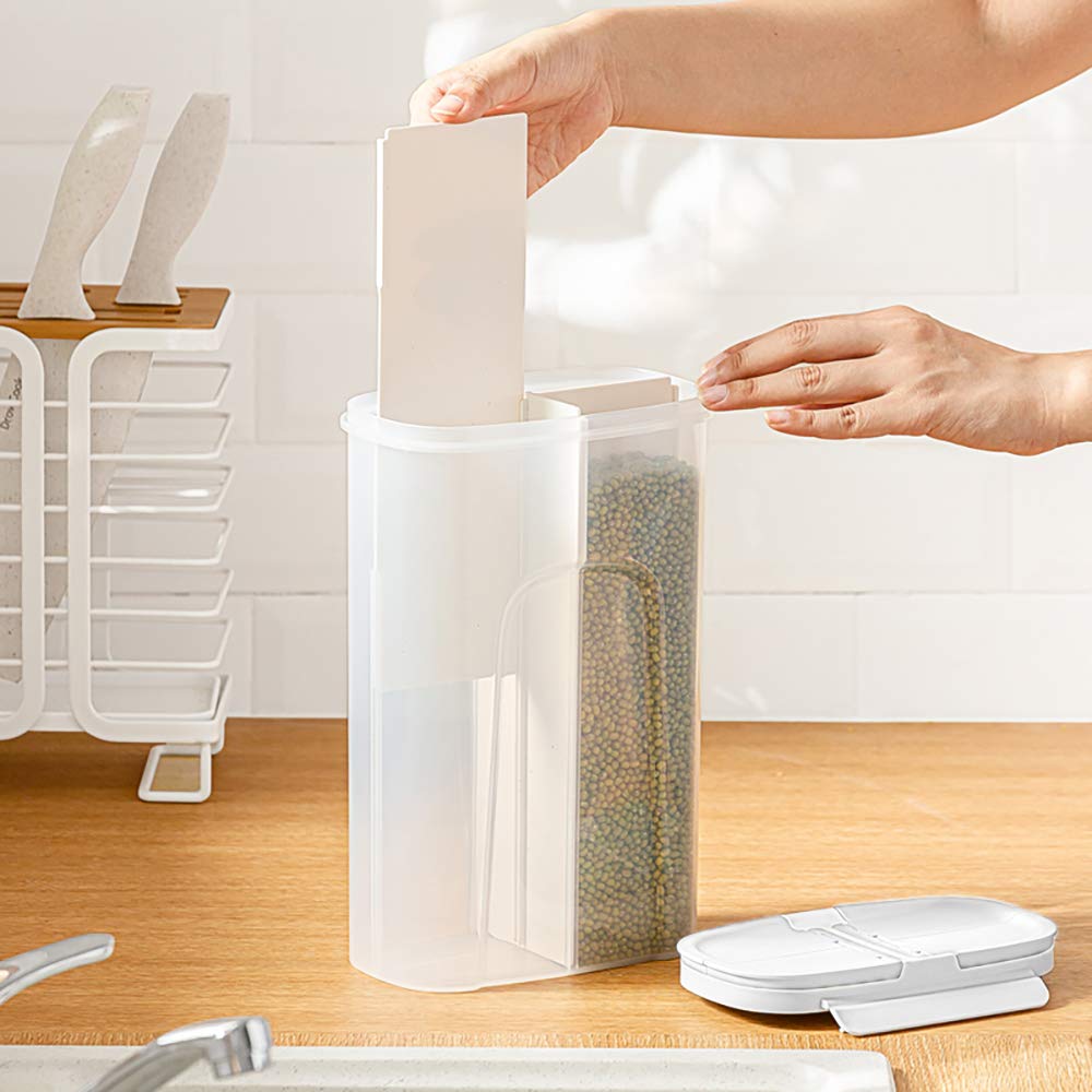 Poeland Storage Jars Canisters With Built-In Partition / 4 Compartments For Spaghetti Pasta Noodles Cereal - White