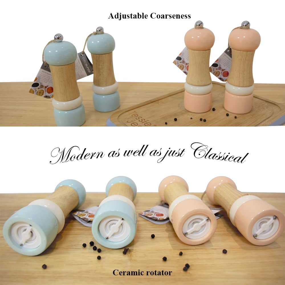 Classical Salt & Pepper Mill Sets Wooden Salt Pepper Grinder Set Salt & Pepper Shakers Stylish Pepper Mill- Ceramic Rotater - Re