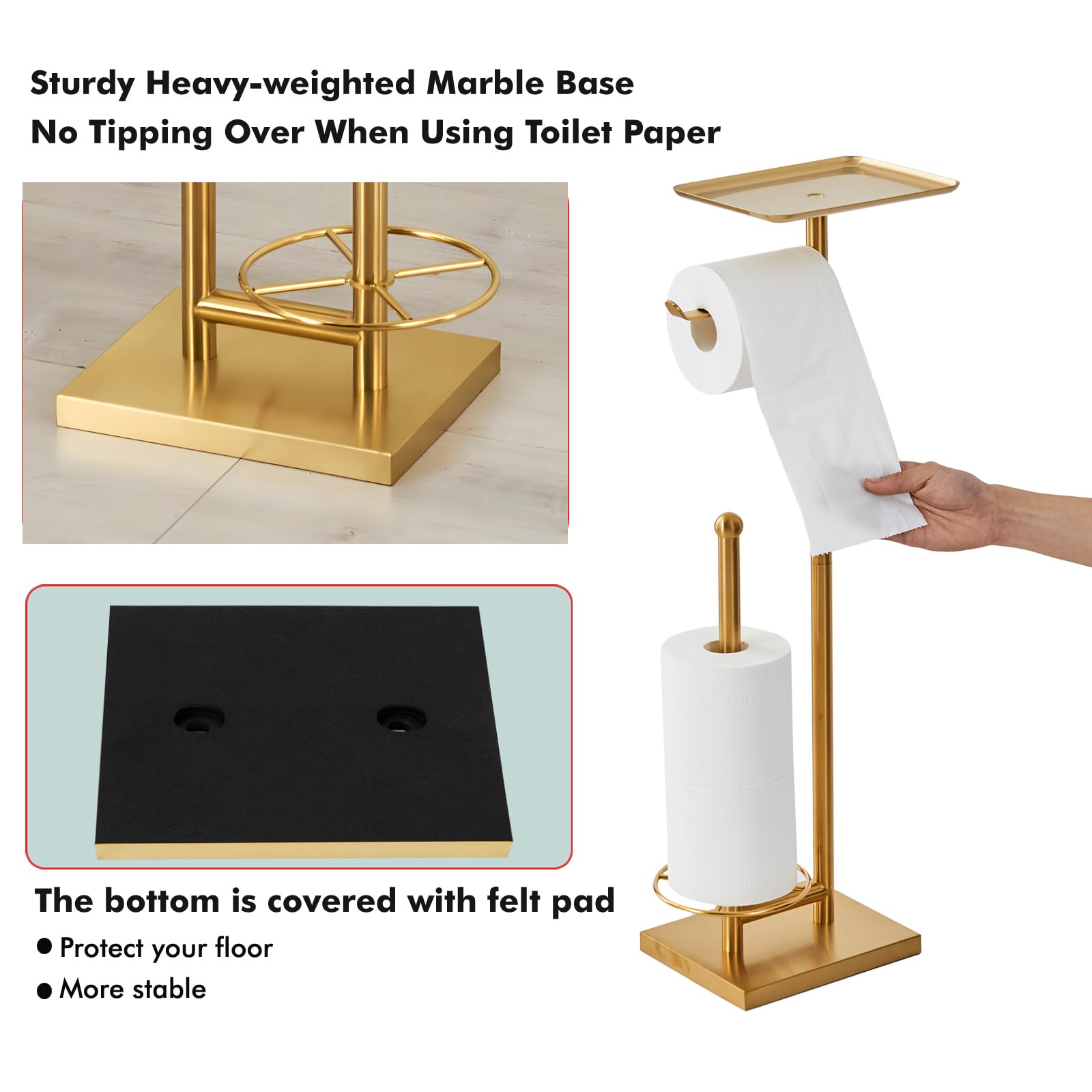 Sfemn Toilet Paper Holder With Tray At The Top, Heavy-Weighted Base No Wobbly, Freestanding Toilet Paper Rolls Stand, Hold Extra