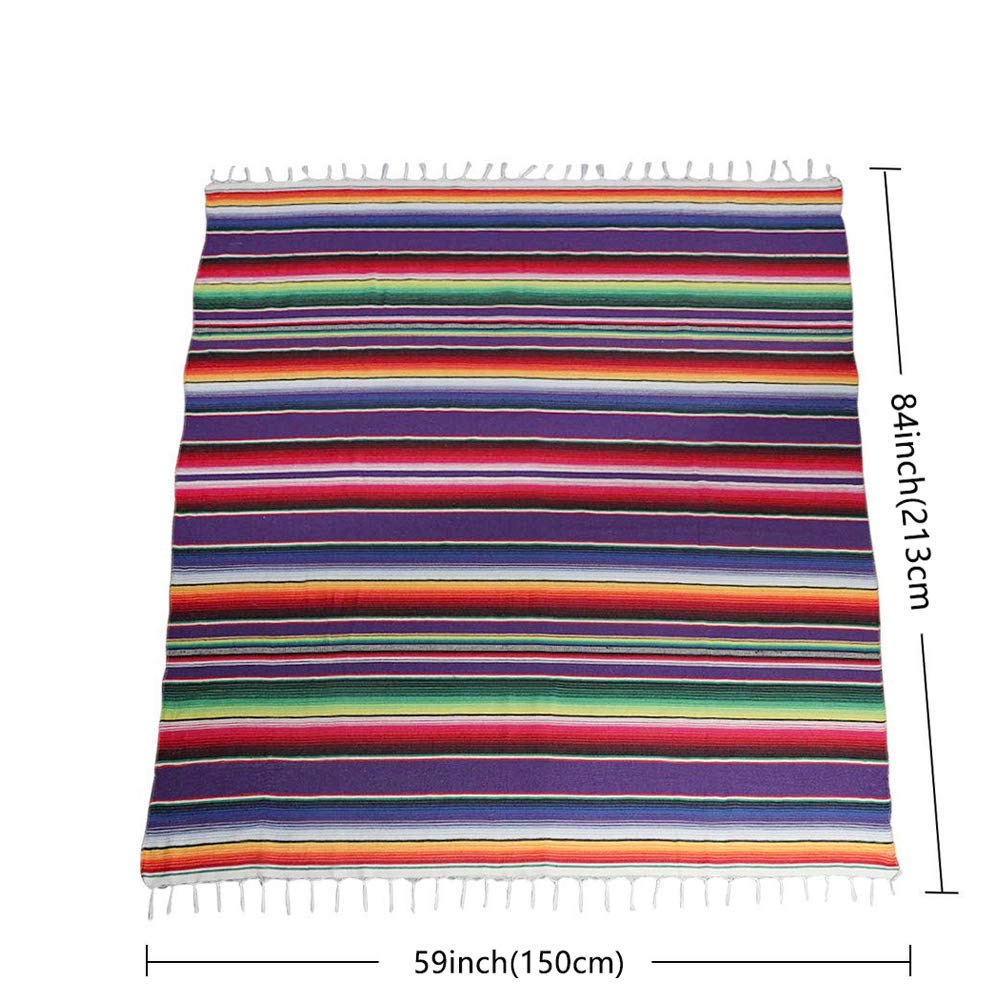 Hxezoc 59 x 84 Inch Mexican Blanket Striped Tablecloth Large Square Fringe Cotton Mexican Serape Tablecloth for Mexican Party Wedding Decorations Outdoor Table Cover (Purple)