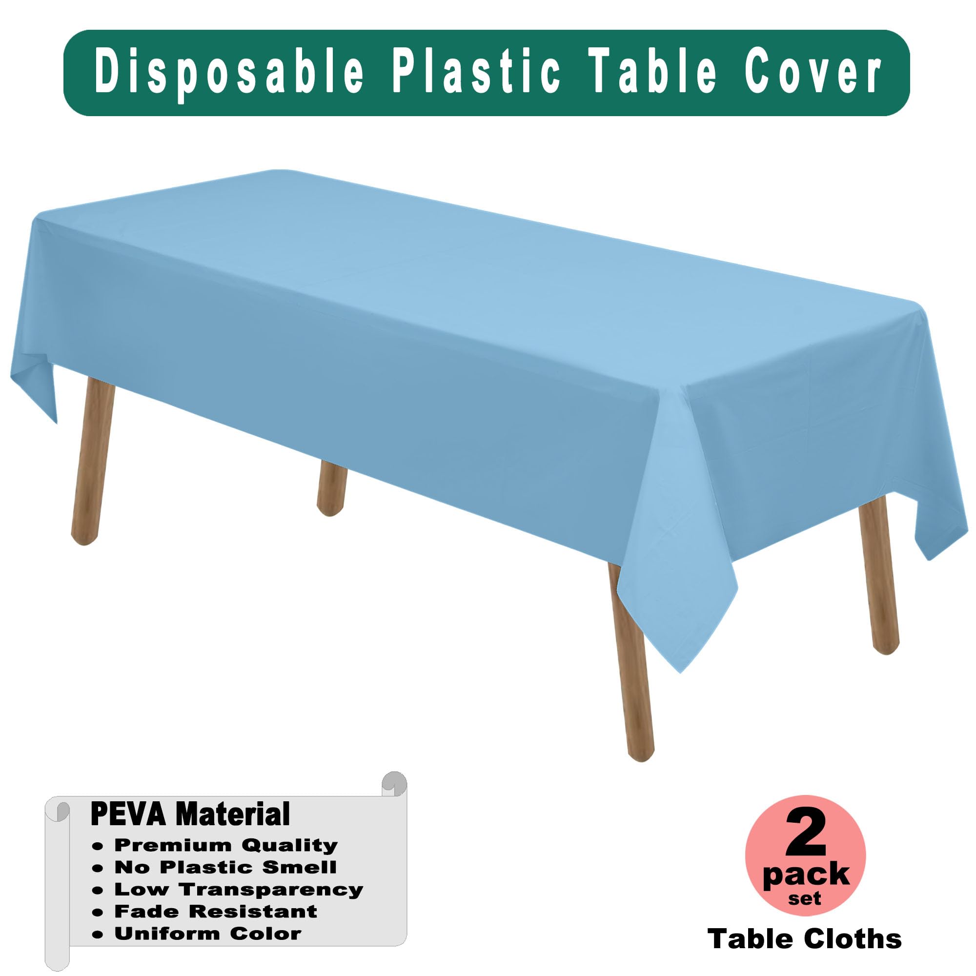 Light Blue Plastic Tablecloths 2 Pack Disposable Table Covers 54 X 108 Inch Baby Shower Party Tablecovers Peva Sky Blue Table Cl