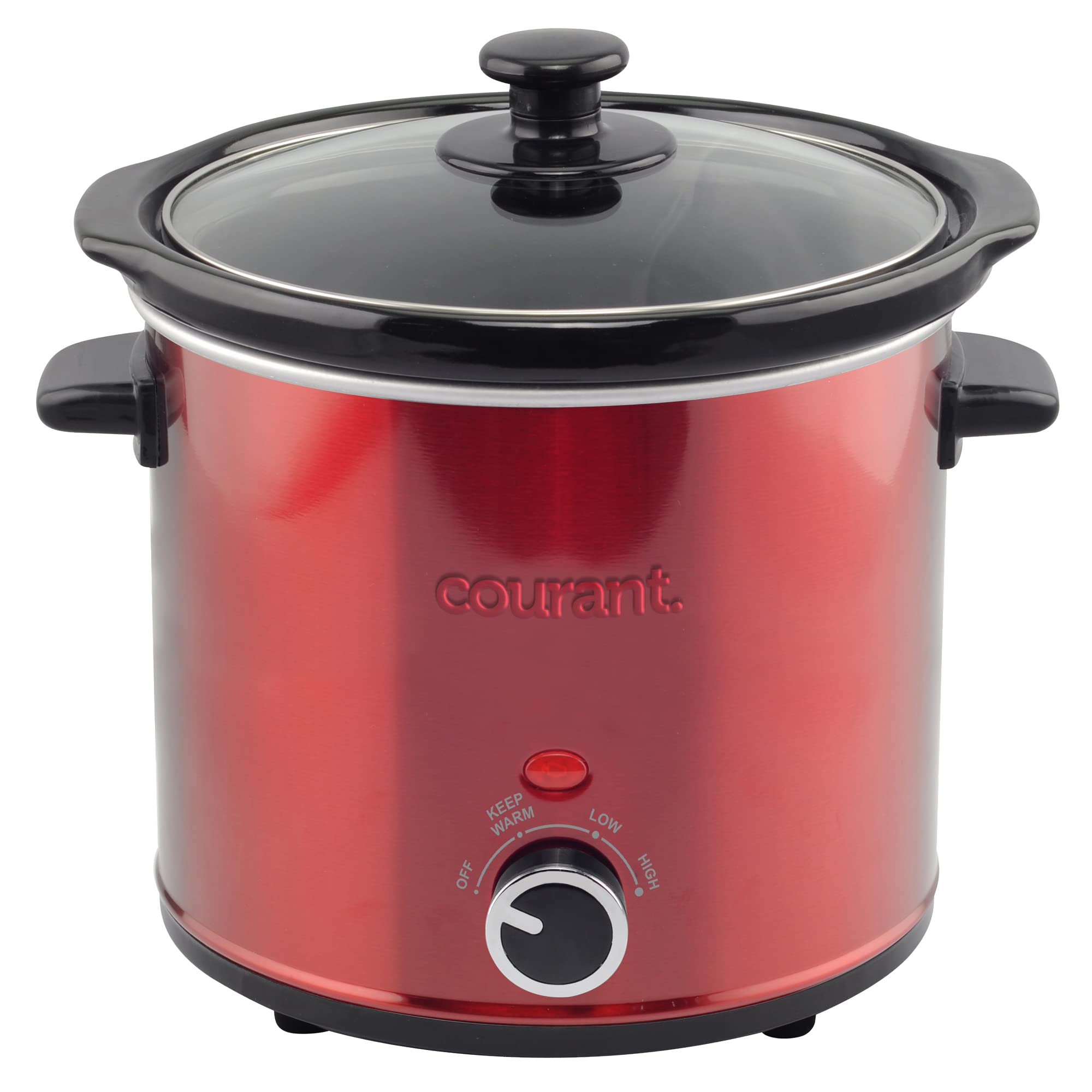 Courant 3.2 Quart Slow Cooker - Red, Removable Ceramic Insert & Glass Lid With Three Temperature Settings