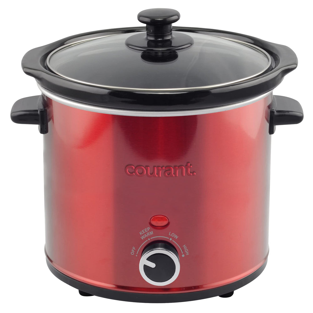 Courant 3.2 Quart Slow Cooker - Red, Removable Ceramic Insert & Glass Lid With Three Temperature Settings
