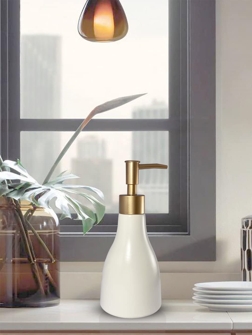 280Ml Liquid Soap Dispenser For Bathroom With Gold Pump,Dish Soap Dispenser For Kitchen,Refillable Countertop Lotion Dispenser,