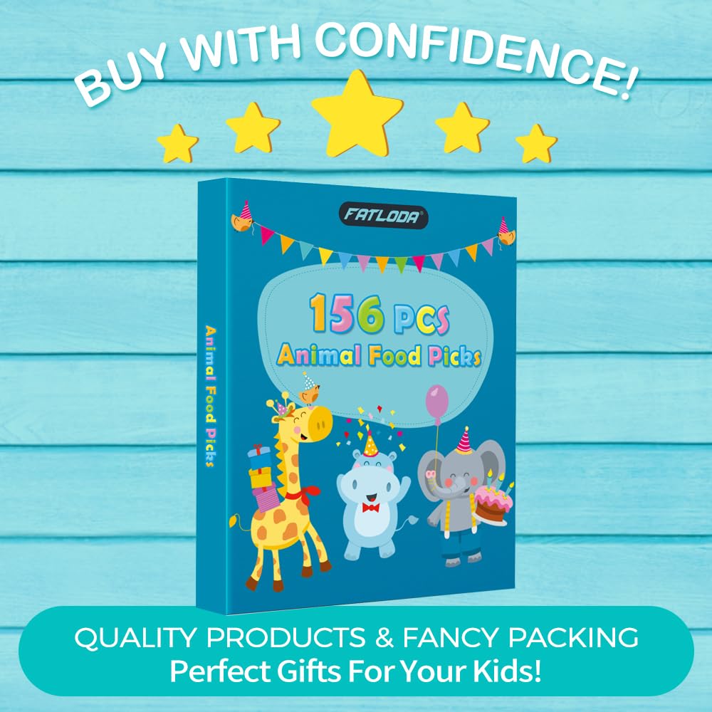 156PCS Animal Food Picks for Kids  FATLODA Fun Bento Picks for Picky Eater  Cute Fruit Food Toothpicks  Lunch Bento Box Accessories for Toddler